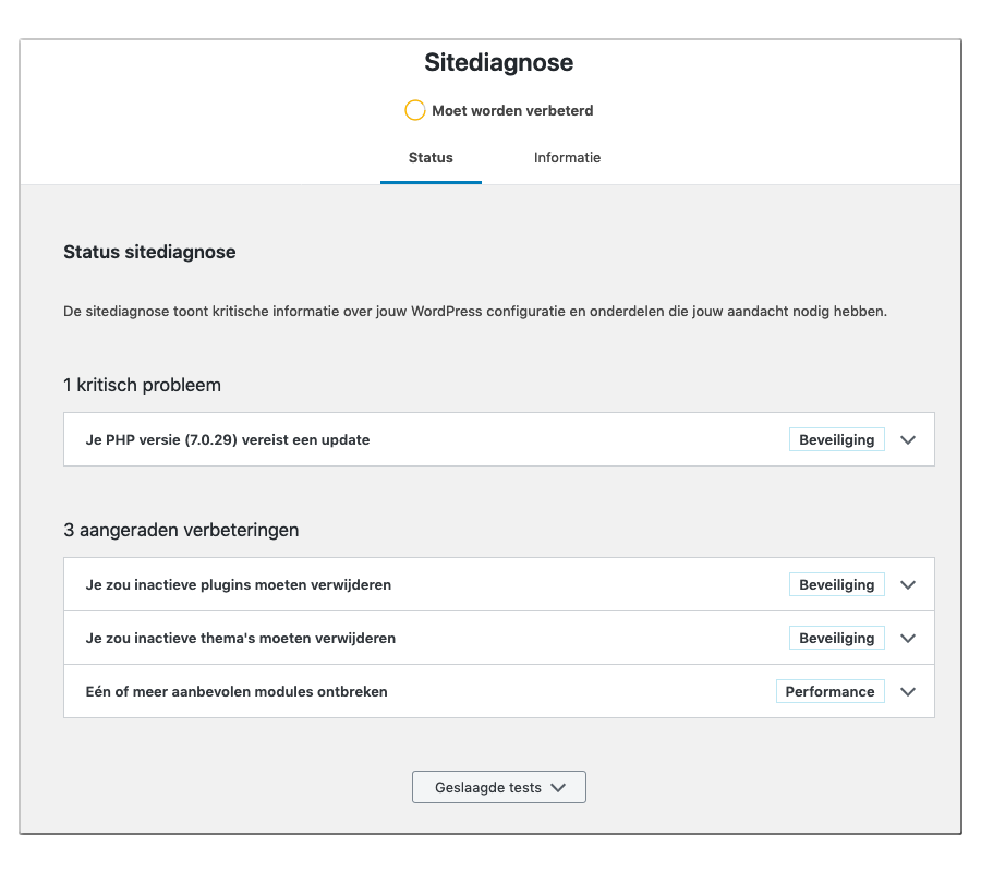 sitediagnose wordpress voorbeeld